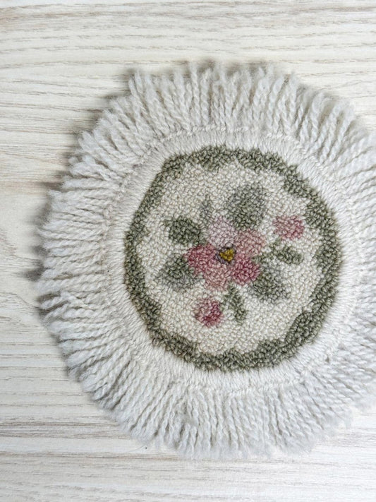 vintage handmade floral fringe coaster - good market thrift store