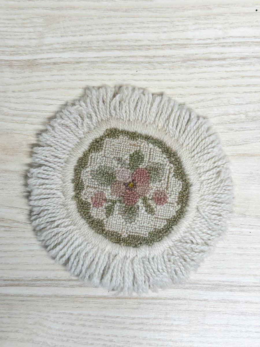 vintage handmade floral fringe coaster - good market thrift store