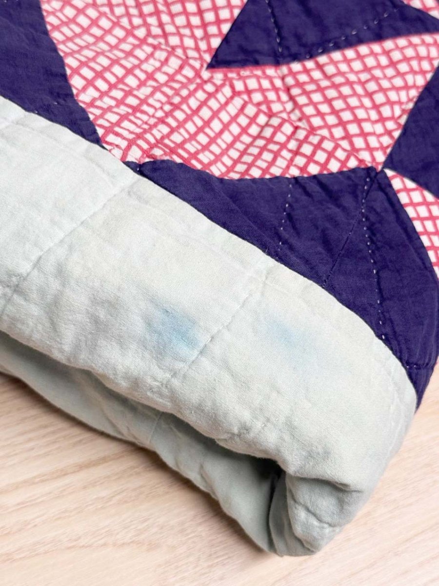 vintage handmade geometric pattern lemon design quilt - good market thrift store