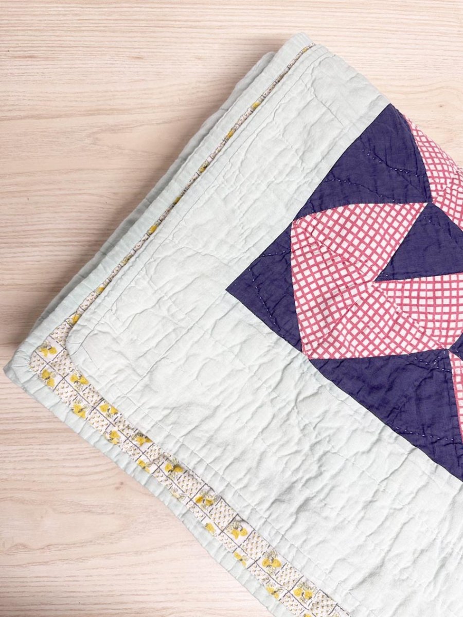 vintage handmade geometric pattern lemon design quilt - good market thrift store