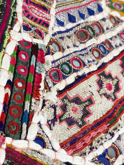 vintage handmade indian banjara kutchi style embroidered patchwork pillow case - good market thrift store