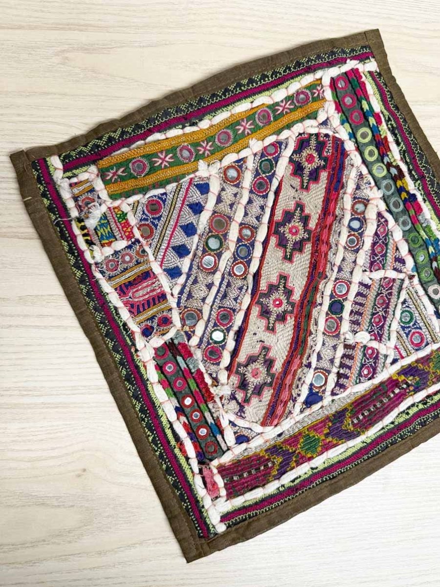 vintage handmade indian banjara kutchi style embroidered patchwork pillow case - good market thrift store