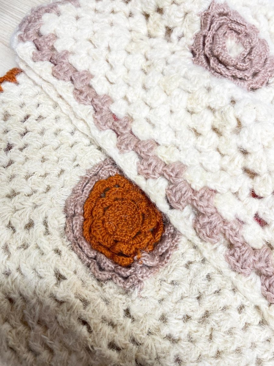 vintage handmade mohair - blend crochet flower squares afghan blanket - good market thrift store