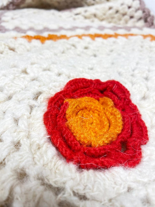 vintage handmade mohair - blend crochet flower squares afghan blanket - good market thrift store