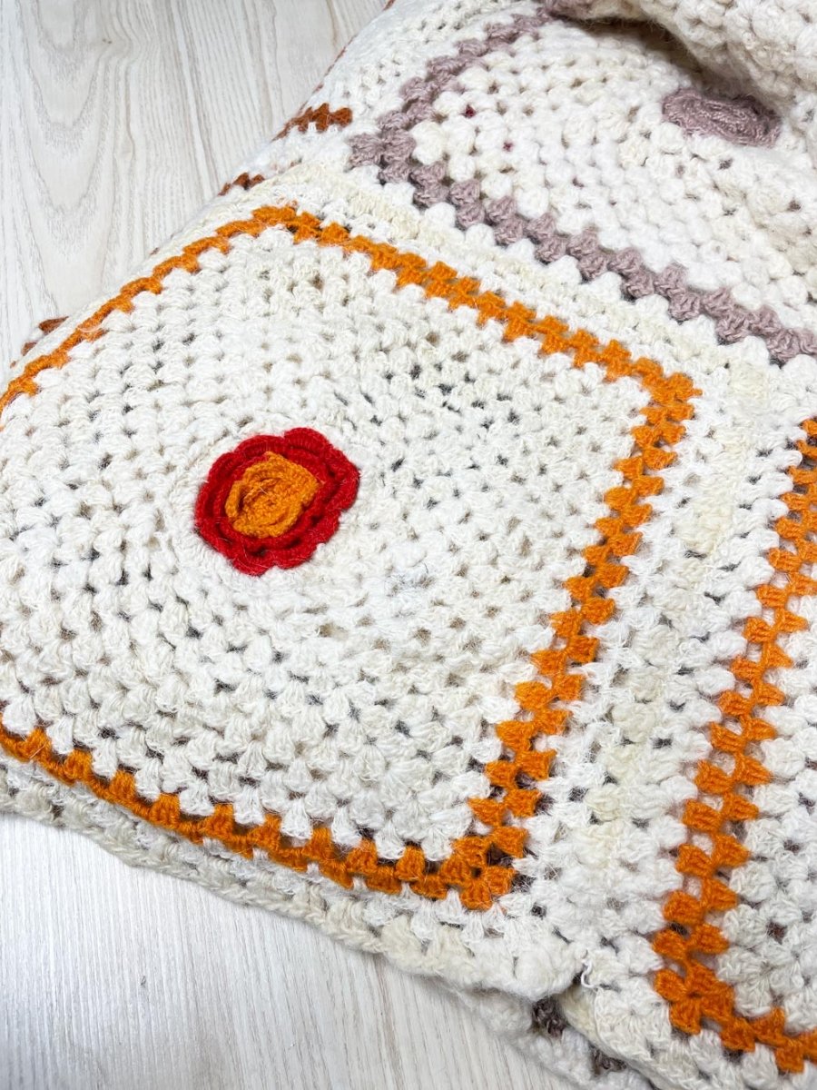 vintage handmade mohair - blend crochet flower squares afghan blanket - good market thrift store