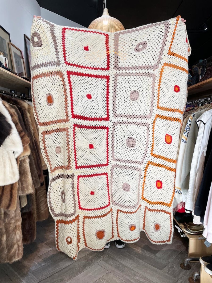 vintage handmade mohair - blend crochet flower squares afghan blanket - good market thrift store