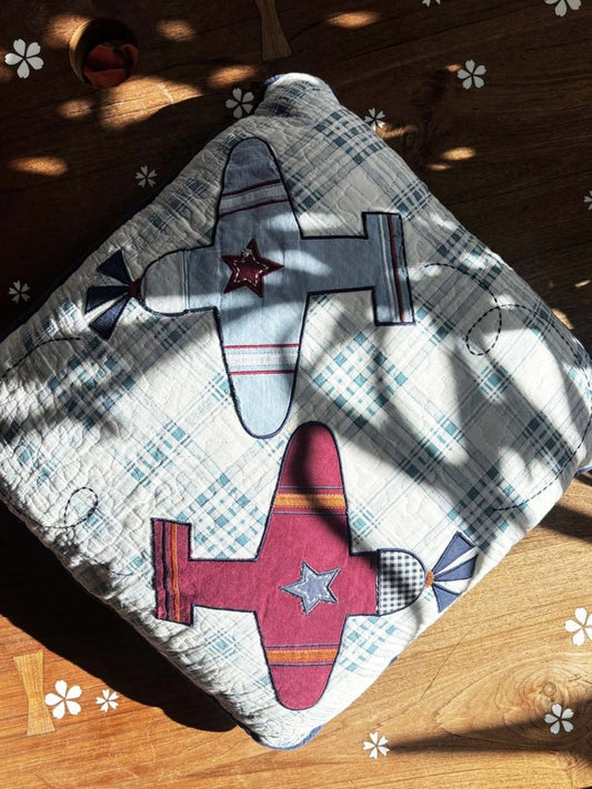 vintage handmade patchwork airplane quilt pillow - good market thrift store