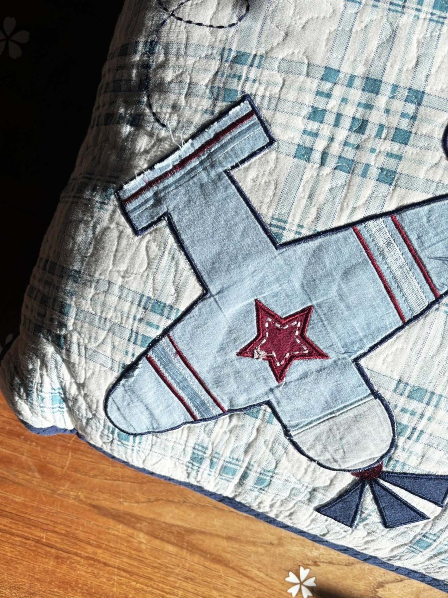 vintage handmade patchwork airplane quilt pillow - good market thrift store