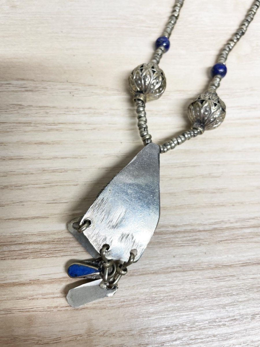 vintage handmade silver lapis lazuli pendant necklace - good market thrift store