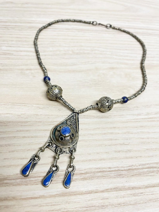 vintage handmade silver lapis lazuli pendant necklace - good market thrift store