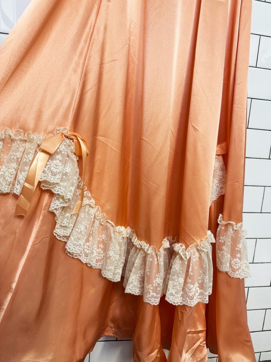 vintage handmade southern belle lace trim satin maxi dress | romantic gunne sax fairy prairie - good market thrift store