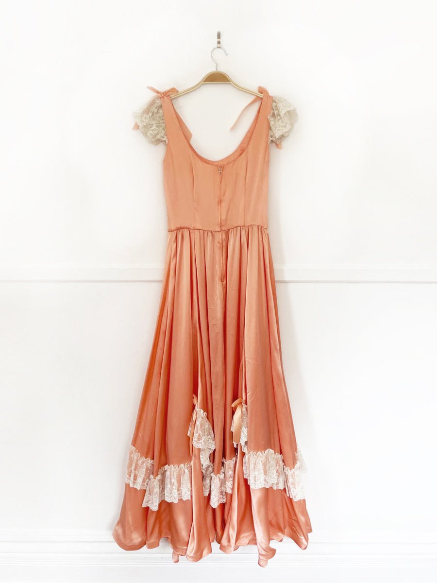 vintage handmade southern belle lace trim satin maxi dress | romantic gunne sax fairy prairie - good market thrift store