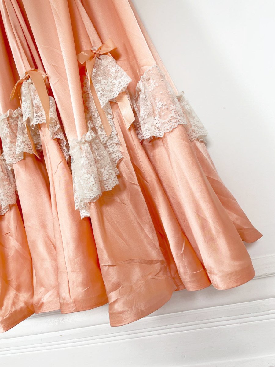 vintage handmade southern belle lace trim satin maxi dress | romantic gunne sax fairy prairie - good market thrift store