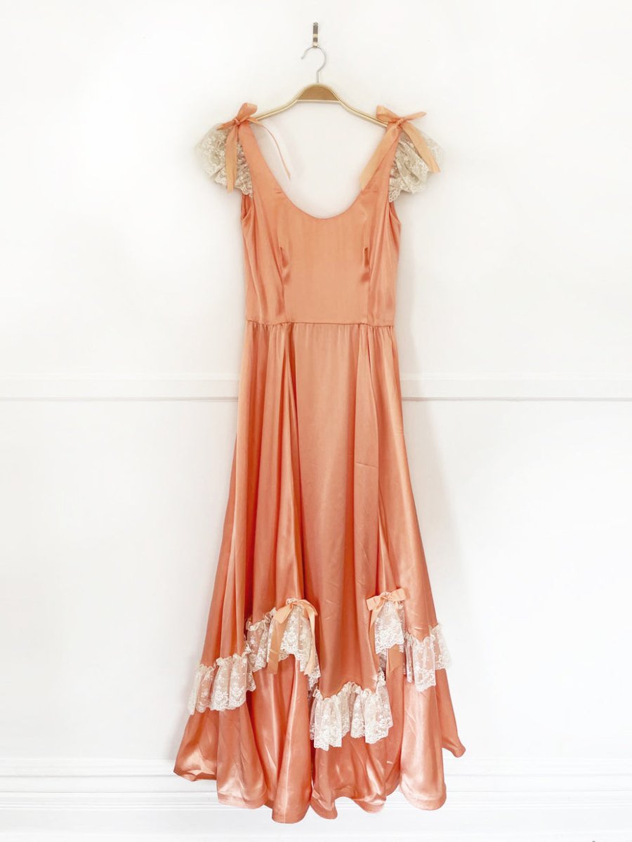 vintage handmade southern belle lace trim satin maxi dress | romantic gunne sax fairy prairie - good market thrift store