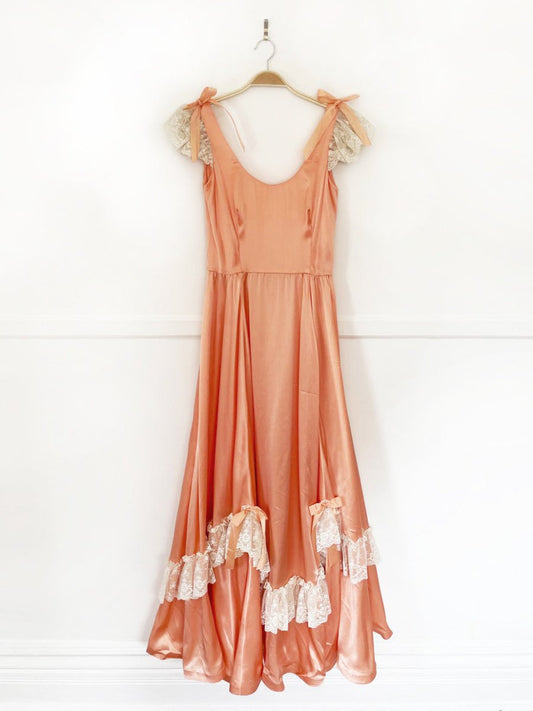 vintage handmade southern belle lace trim satin maxi dress | romantic gunne sax fairy prairie - good market thrift store