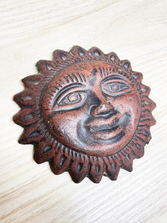 vintage handmade sun face terracotta art - good market thrift store