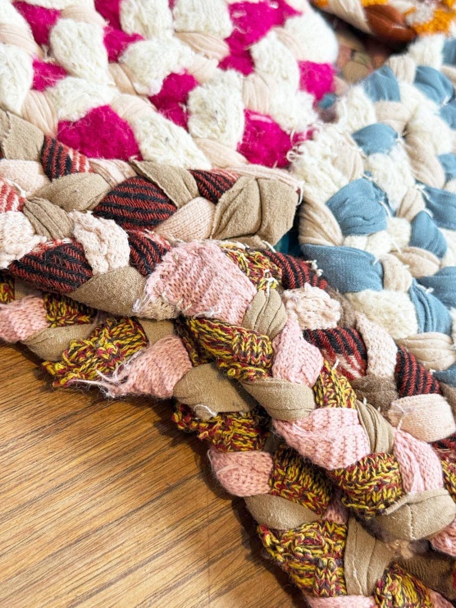 vintage handmade thick crochet circle rug - good market thrift store