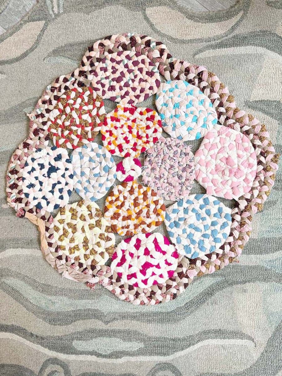 vintage handmade thick crochet circle rug - good market thrift store
