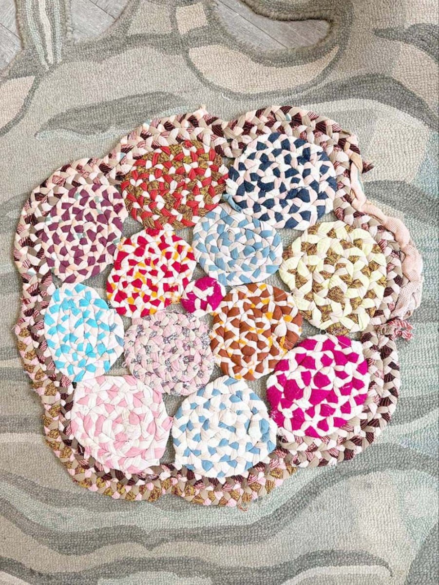 vintage handmade thick crochet circle rug - good market thrift store