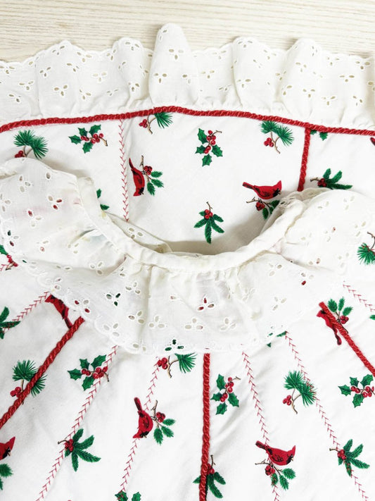 vintage handmade winter cardinal + lace trim tree skirt - good market thrift store