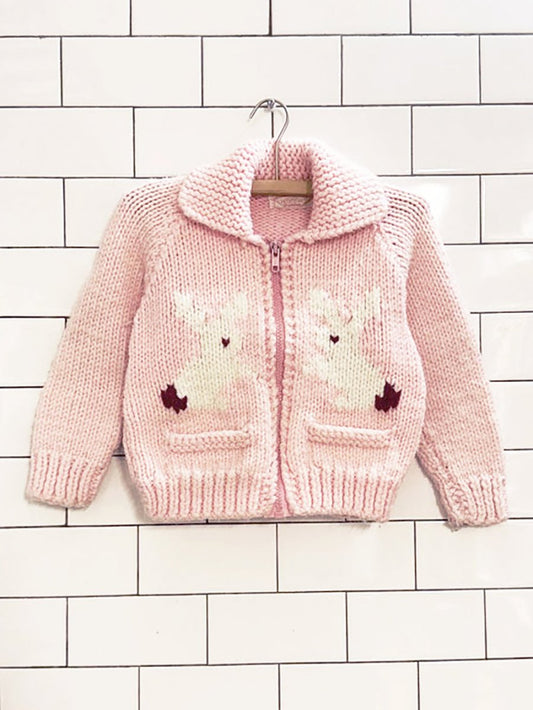 vintage handmade wool bunny full zip knit cowichan cardigan - good market thrift store