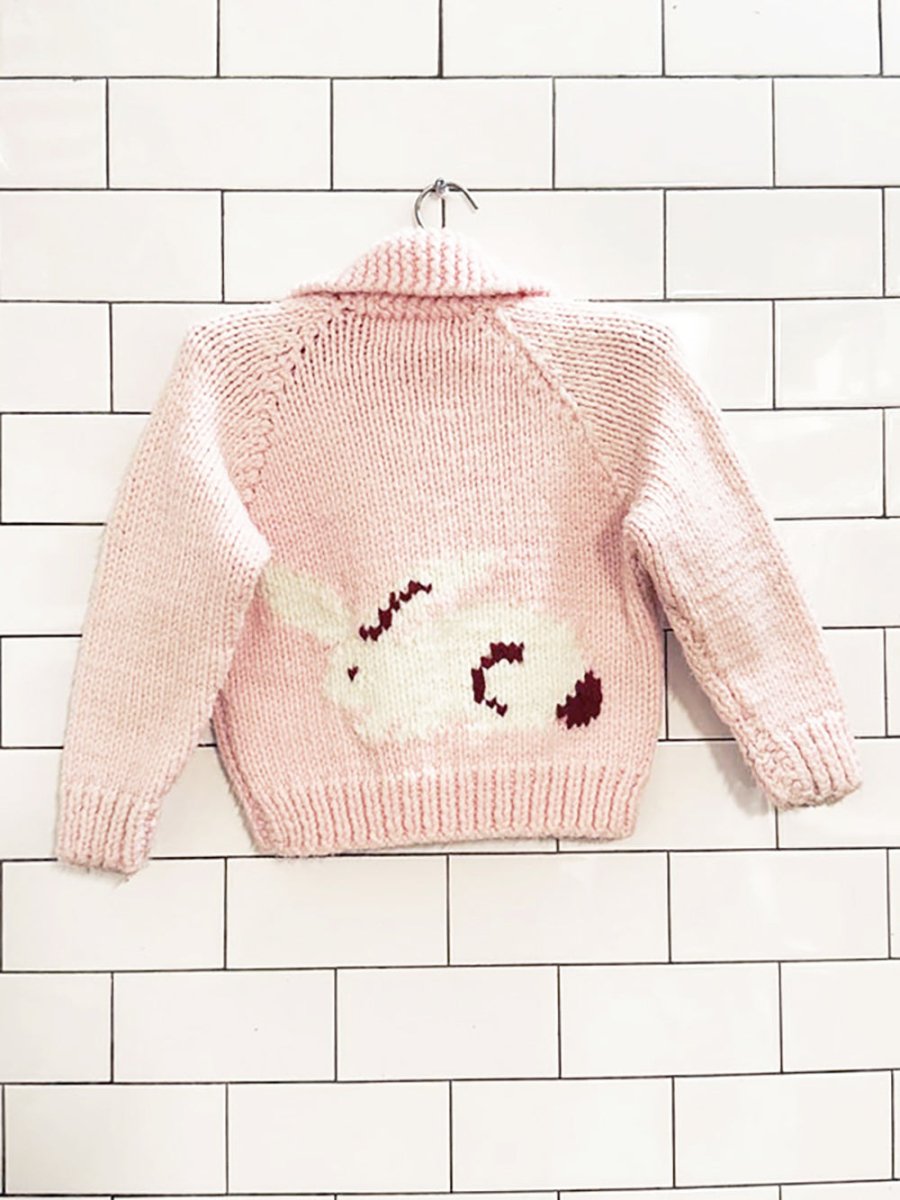 vintage handmade wool bunny full zip knit cowichan cardigan - good market thrift store