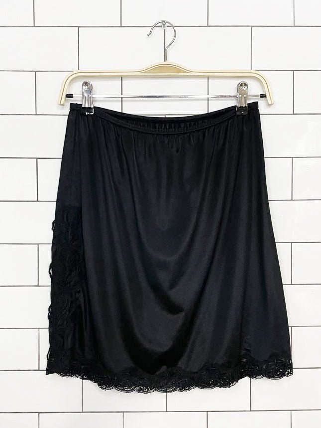 vintage hanna lace trim sateen mini slip skirt | made in canada - good market thrift store