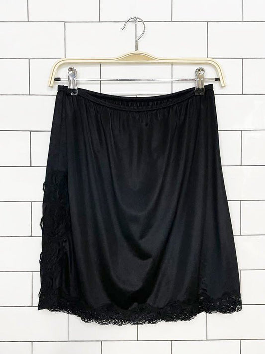 vintage hanna lace trim sateen mini slip skirt | made in canada - good market thrift store