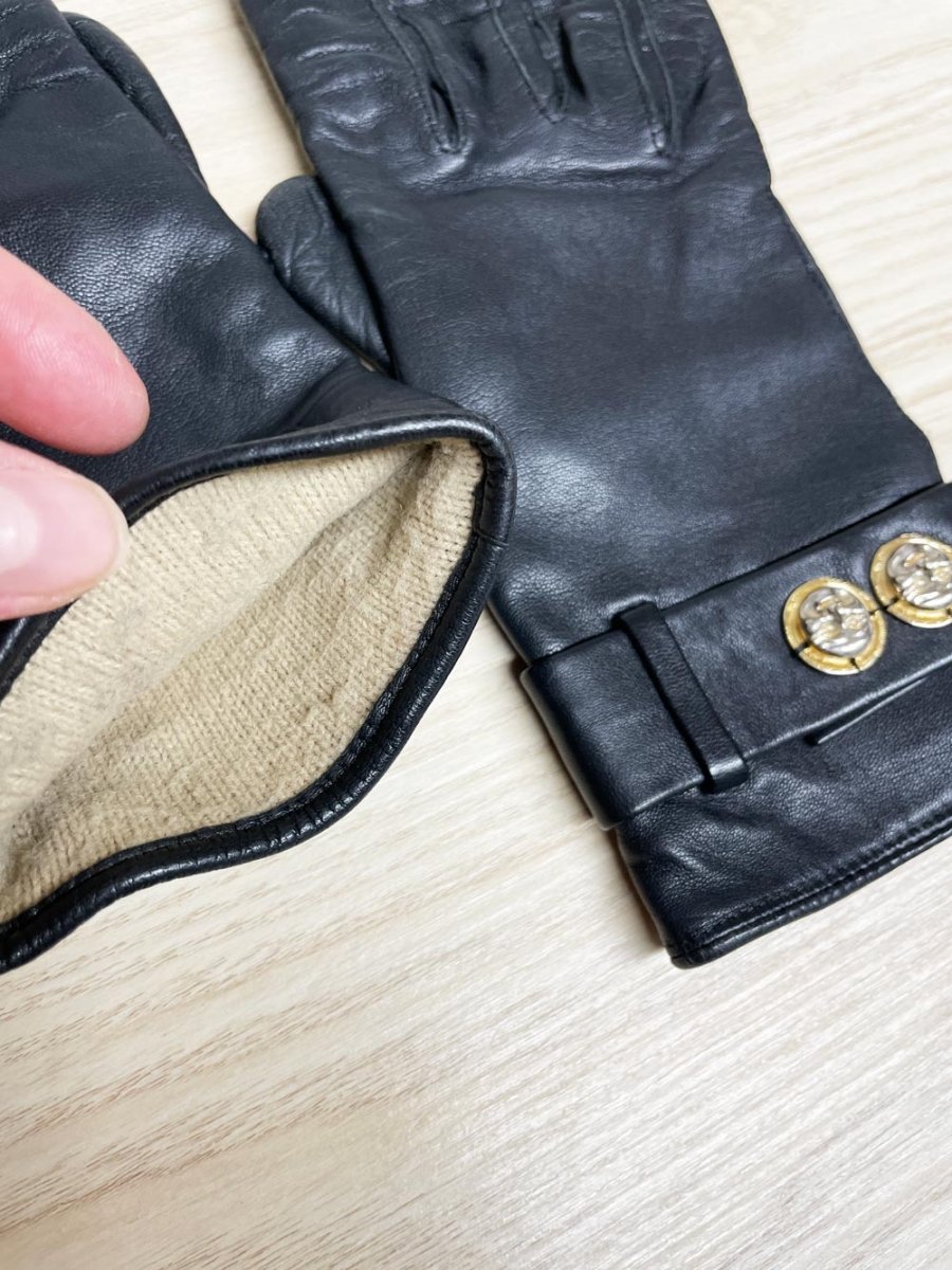 vintage happy buddha belted leather gloves | lined - good market thrift store