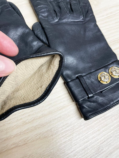 vintage happy buddha belted leather gloves | lined - good market thrift store