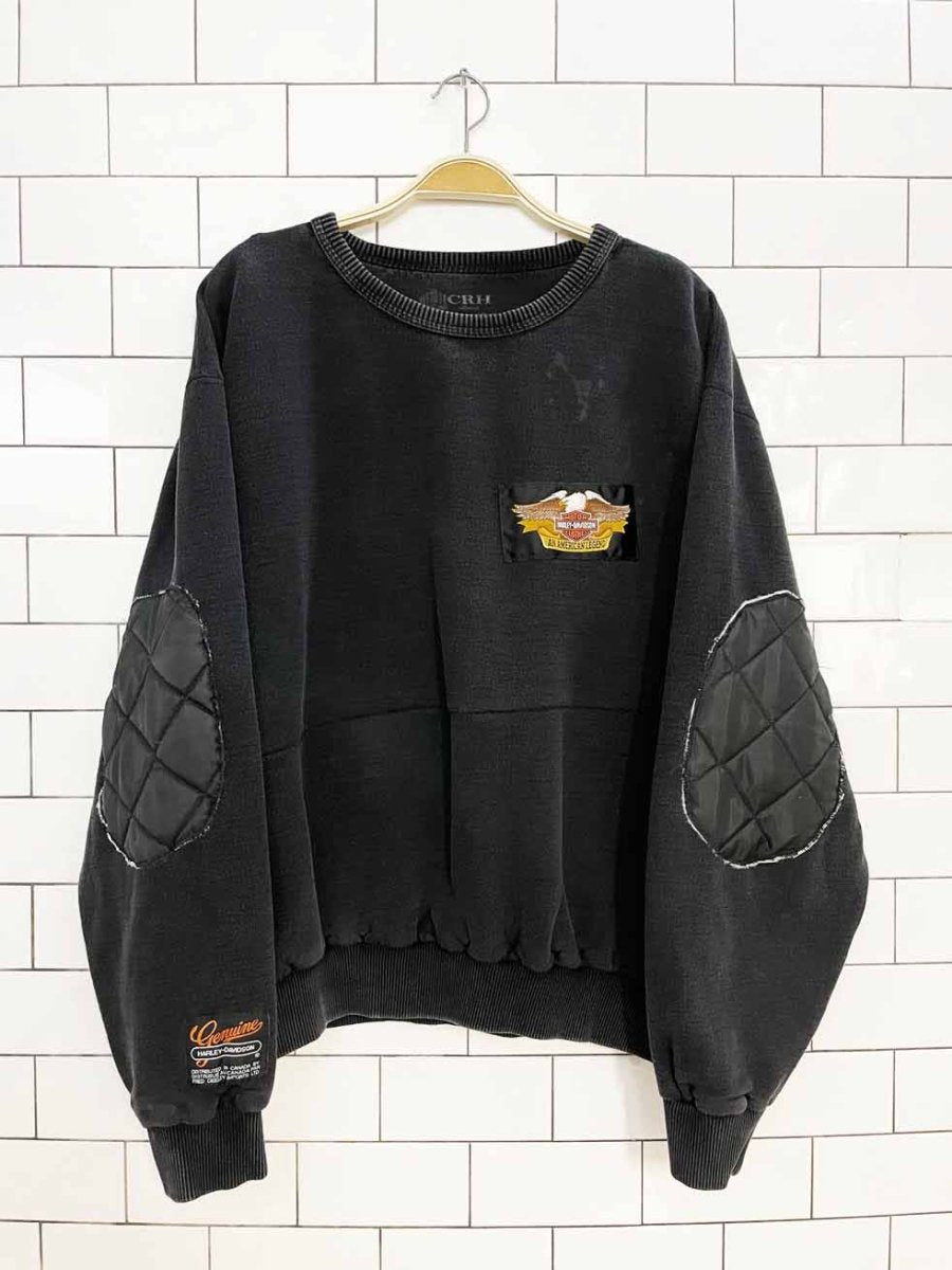 vintage harley davidson faded boxy quilted elbow sweatshirt | rework - good market thrift store