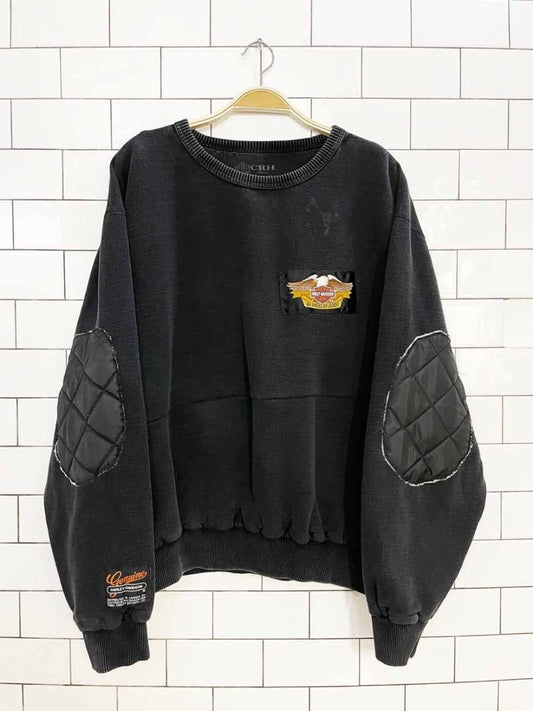 vintage harley davidson faded boxy quilted elbow sweatshirt | rework - good market thrift store