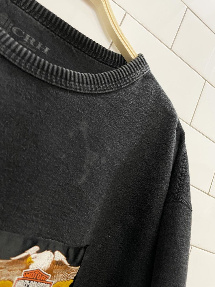 vintage harley davidson faded boxy quilted elbow sweatshirt | rework - good market thrift store