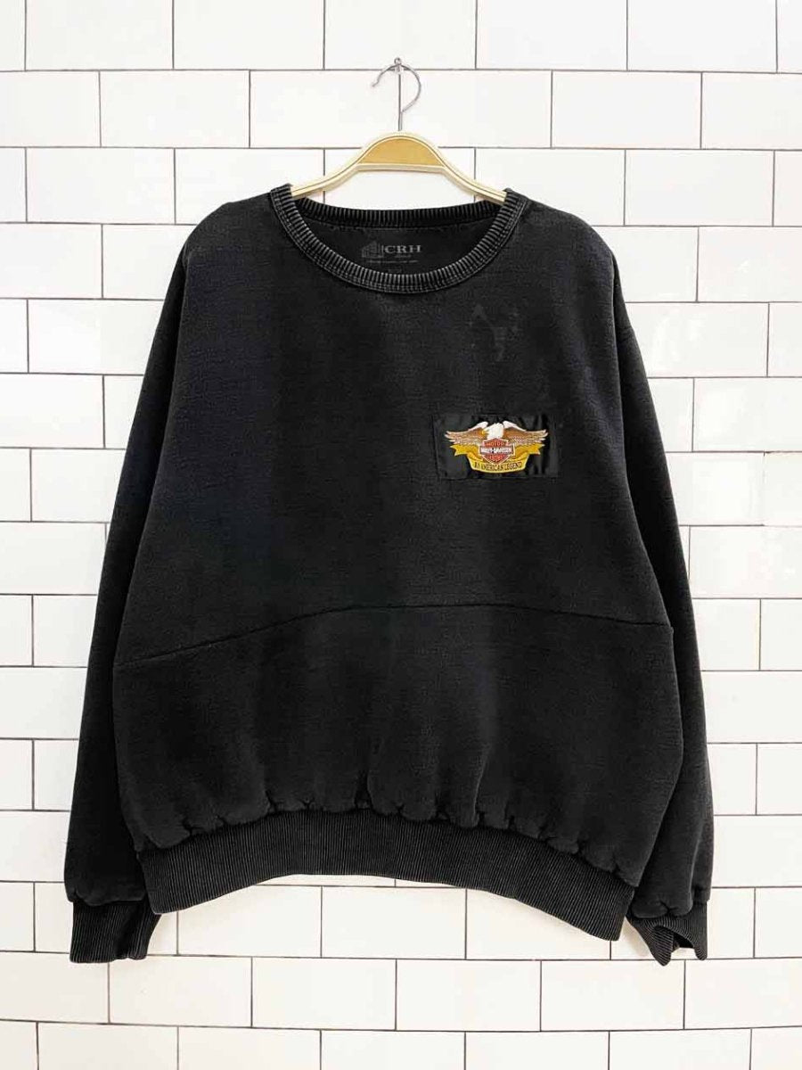 vintage harley davidson faded boxy quilted elbow sweatshirt | rework - good market thrift store