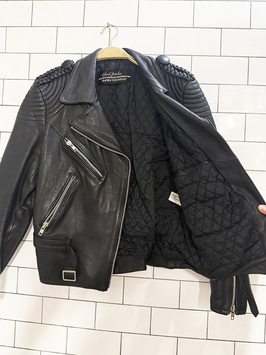vintage harley davidson leather quilted moto jacket | hein gericke | lined - good market thrift store