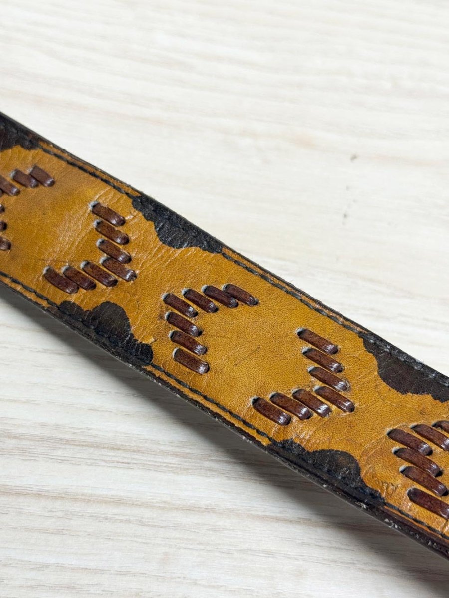 vintage harness leather stitched western belt | made in Haiti - good market thrift store