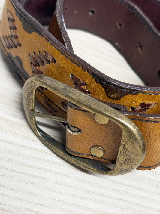 vintage harness leather stitched western belt | made in Haiti - good market thrift store