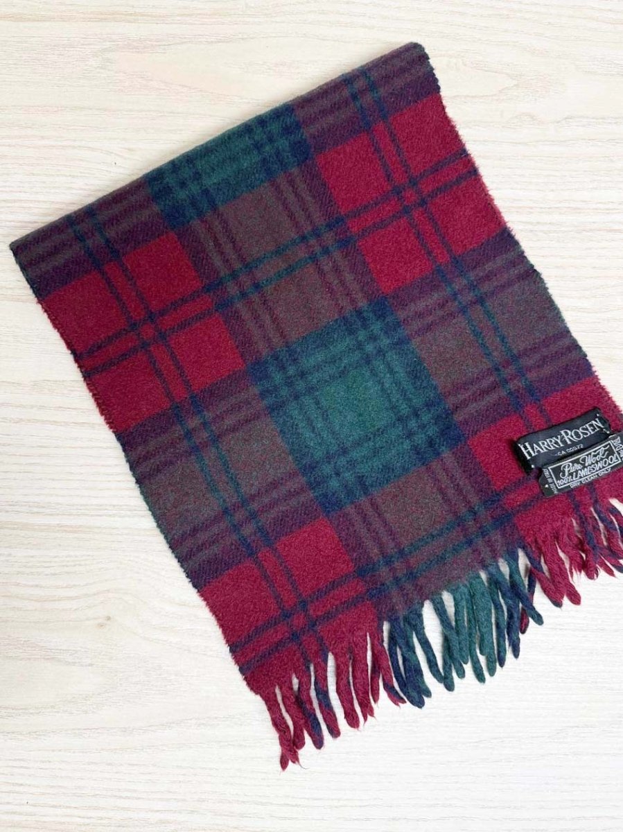 vintage harry rosen 100% wool tartan fringe scarf | made in Italy - good market thrift store