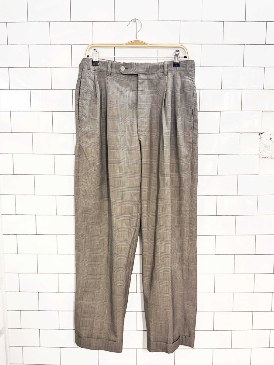 vintage harry rosen pleated plaid cuffed trousers| made in Canada - good market thrift store