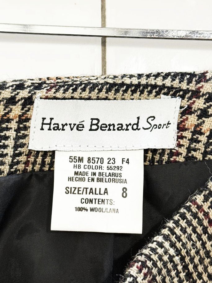 vintage harvé benard 100% wool fringe houndstooth plaid maxi skirt - good market thrift store
