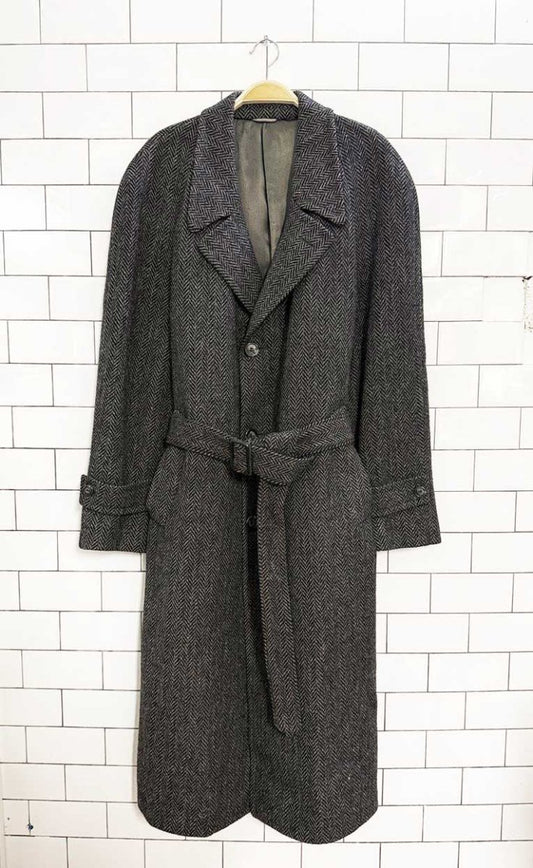 vintage haute rive wool herringbone belted coat | stars - good market thrift store