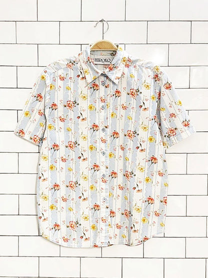 vintage hiroco floral blue stripe full button shirt - good market thrift store