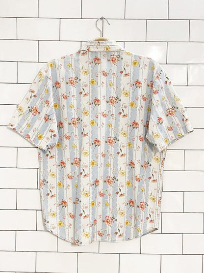 vintage hiroco floral blue stripe full button shirt - good market thrift store