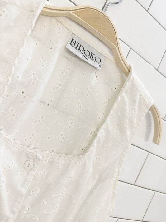 vintage hiroko corset back square neck eyelet full button top - good market thrift store