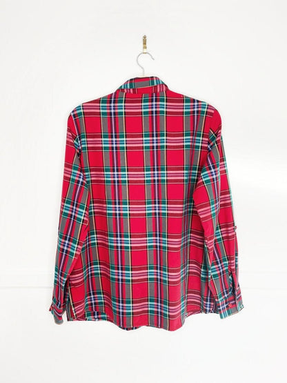vintage holiday tartan button down shirt with gold thread - good market thrift store