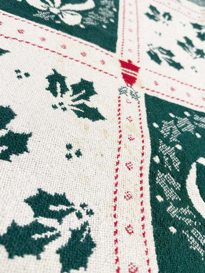 vintage holly + wreaths check fringe knit holiday throw blanket - good market thrift store