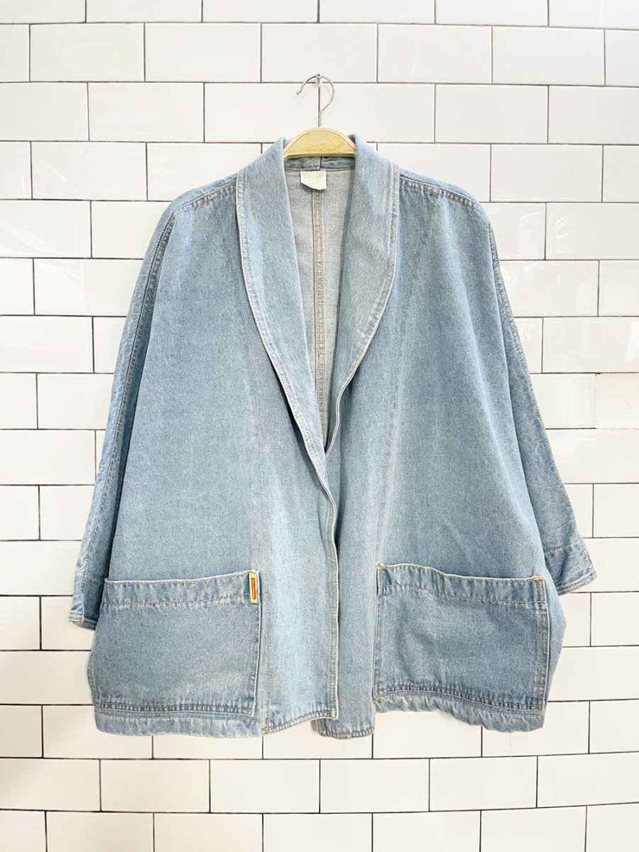 vintage hollywood denim open kimono - style jacket - good market thrift store