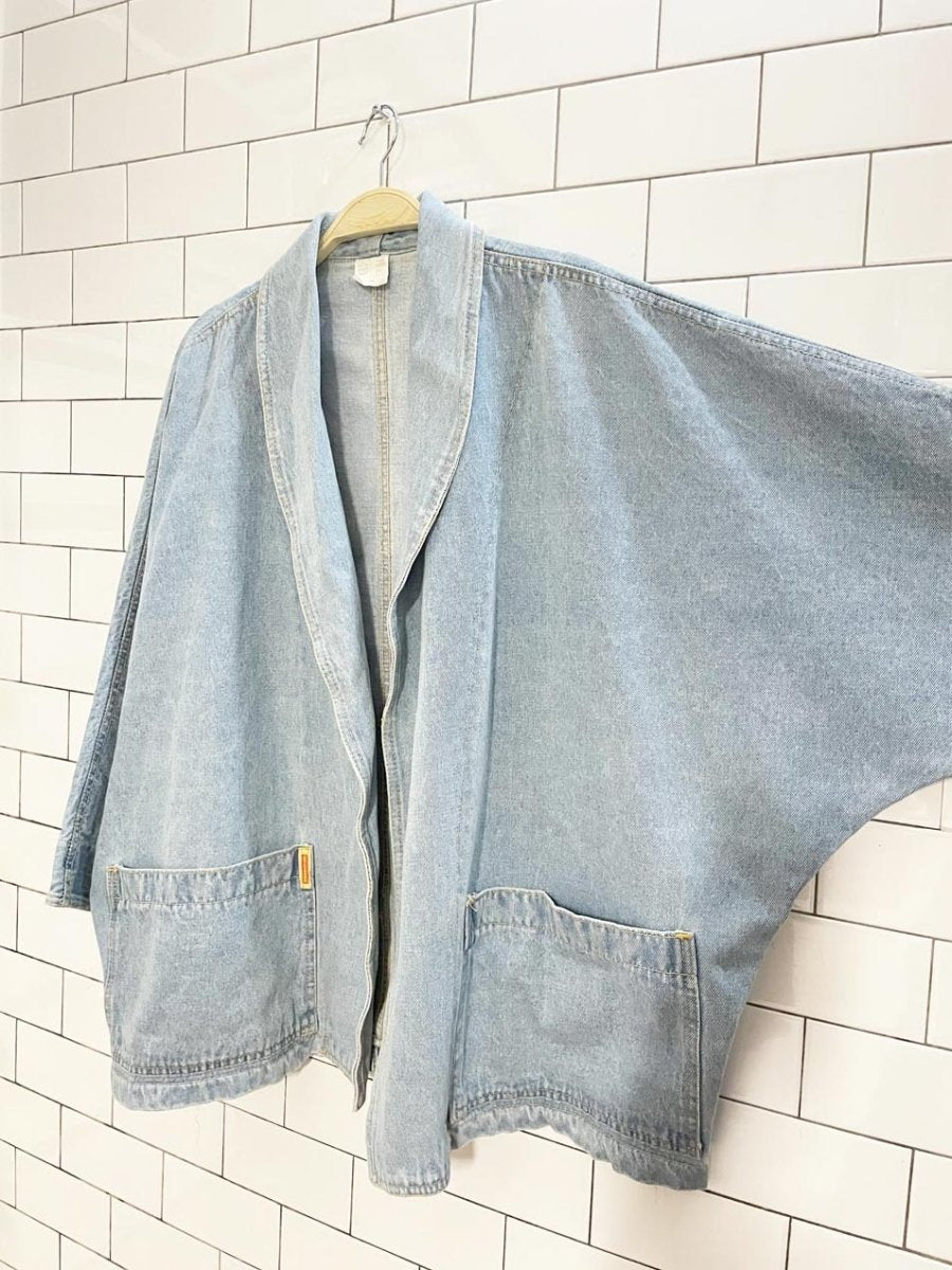 vintage hollywood denim open kimono - style jacket - good market thrift store