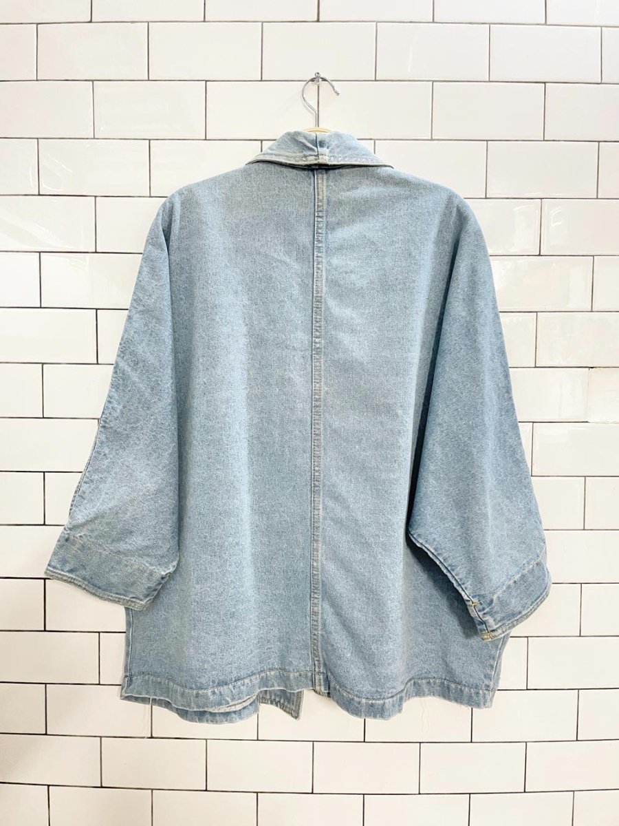 vintage hollywood denim open kimono - style jacket - good market thrift store