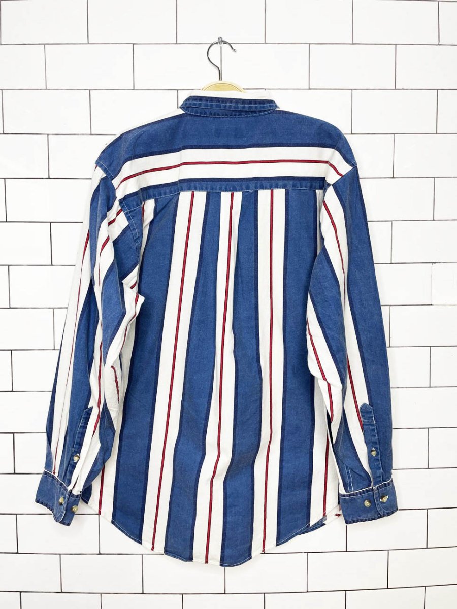 vintage honors blue chunky stripe full button shirt - good market thrift store